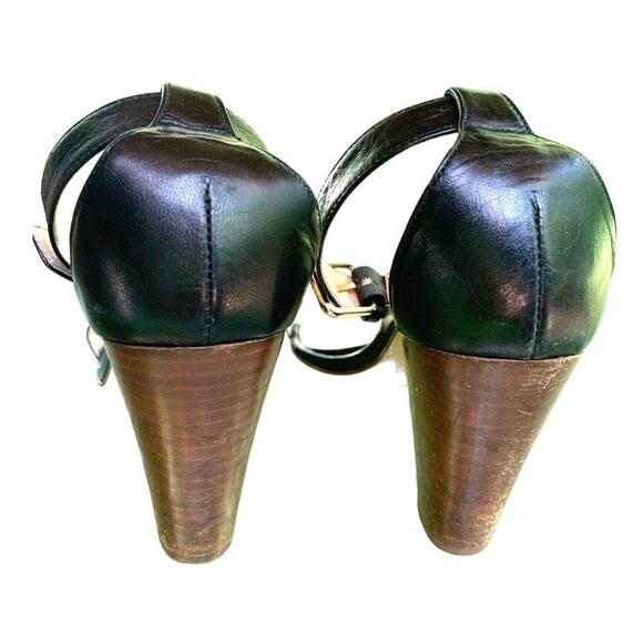 J. Crew Black Leather Ankle Wrap Chunky High Heel Sandal Size 8 - Picture 4 of 5